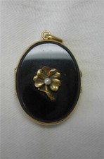 Ancien Médaillon 14K Or Onyx Noir Belle Époque Victorien Deuil Bijoux c1860