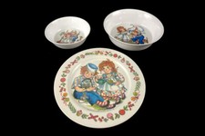 Vintage 1969 ONEIDA Raggedy Ann & Andy Mélamine Enfant 3-Piece Vaisselle