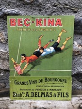 Ancien carton BEC KINA -no bidon thermometre tole plaque emaillee rugby