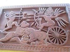 panneau ancien en teck sculpté massif art khmer 1m sur 60cm