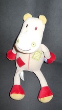 doudou peluche musical hippopotame beige crème rouge SUCRE D'ORGE 29cm