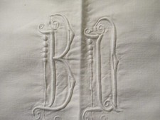 Stunning Antique French Metis Linen Trousseau Sheet Monogram 82” x 112”