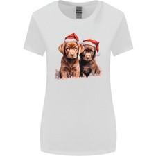 T-Shirt Femme Large Coupe Chiots Labrador Chocolat Noël Xmas