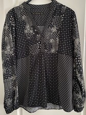 Blouse Noir Motifs Mixtes Blanc Fleurs Géométrique ZARA M