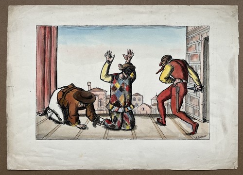 Dessin ancien aquarelle scène - ancien,