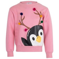 Enfants Filles Garçons Noël Pingouin Visage Sweat Manches Longues Pull 2-13 Ans