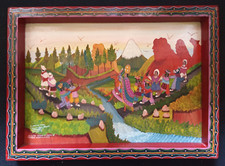 Superbe tableau naïf équatorien / huile sur peau / signé / 35,3x25,3cm