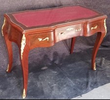 BEAU BUREAU style LOUIS XV EN BOIS MASSIF 3 TIROIRS MARQUETERIE INSERT SIM-CUIR
