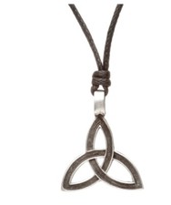 Irlandais Étain Celtique Trinité Pendentif Noeud Sur Réglable Noir Cordon