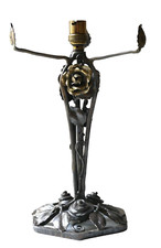 Pied de lampe fer forgé Art Déco 3 faces Edmond Gauthier pour obus Muller Daum