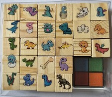 1 Boite De 26 Tampons En Bois Dinosaure Avec Palette De Peinture Jeux Créatif 
