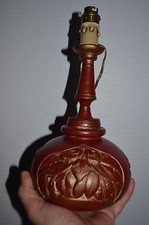 Beau pied de lampe électrifié en bois tourné et sculpté (A personnaliser ?)