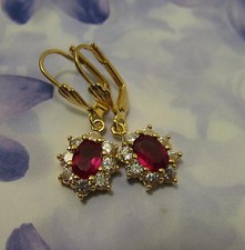 Dolly-Bijoux Boucles d'oreilles Dormeuse 30mm  Marquise Rubis Cz Plaqué Or 18K 