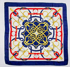 Authentic Vintage HERMES Silk Sellier/Éperons Carre 90 Red, Navy H. D'Origny