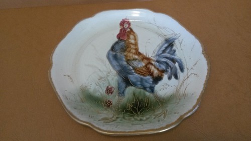 Rare assiette coq barbotine - , de