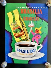 Affiche ancienne  originale « Café Brasilia » - années 60 - André Roland