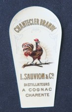 Ancienne étiquette COGNAC SAUVION Chantecler coq moyenne old label