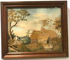 tableau en tapisserie style renaissance décor paysage de campagne  . XX siècle .