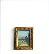 CADRE ANCIEN BOIS DORE PEINTURE HUILE "CAVALIER ET CHEVAUX"