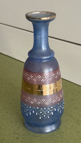 Joli vase opaline bleu rose - en,