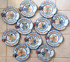 11 Belles et anciennes assiettes à poisson signées HENRIOT QUIMPER.