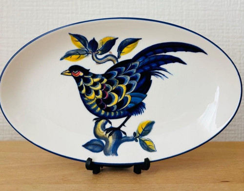 Assiette ovale faisan bleu