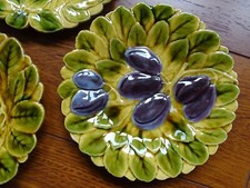 VINTAGE THREE DESSERT PLATES  MAJOLICA SARREGUEMINES FRANCE