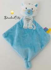 4847?Doudou Plat Mouchoir Chat Tigre Sucre D'orge Bleu Blanc