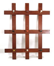 50s Criss Cross Pine Wood Nine Hook Wall Coat Hat Rack Lodge Cabin Decor 0201010