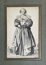 Jacques CALLOT - LÀ DAME À L’ÉVENTAIL eau forte signée dans la planche 17e Nancy