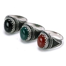 Bague pierre homme argent massif 925 pas cher Naturelle Rouge vert noir tendance