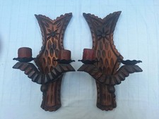 2 anciens bougeoirs applique mural  En Bois Vintage 