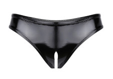 String vinyle noir coquin crotchless découpé à l'entrejambes sexy fetish