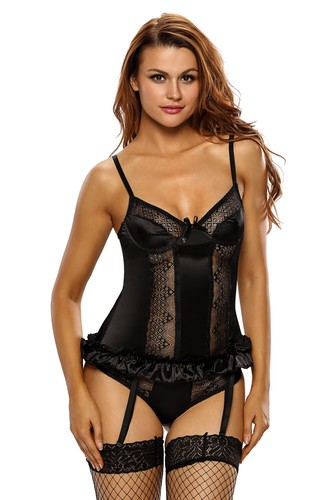 Corset bustier satin noir - bustier,