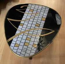 Table De Fleurs Vintage Vraie Années 50 60 Avec Plateau En Verre Motif Mosaïque