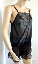 ensemble 2 pièces T36/38 short + caraco nylon noir brillant fluide doux 760!