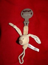 Doudou Pince Attache Tétine Nattou Lapin Beige Blanc Pois