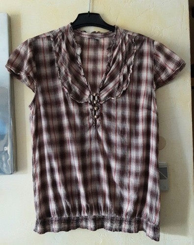 Blouse marron carreaux - blouse,
