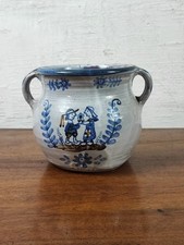 joli pot à anse en terre cuite gris et bleu décor breton paysan et fleur Baudoin