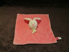 Doudou plat lapin rose jaune écharpe verte Tex baby Etat neuf