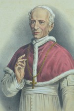 Lithographie couleur religieuse gravure 19E  Notre Saint Père Leon XIII Pape 