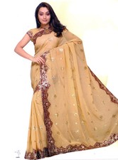 Cream Saree Sari Bridal Wedding Bollywood Indien Robe Kaftan Ventre Danse Dress