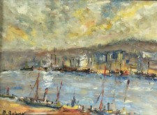 Bruno RETAUX "Le port de Rouen" Huile sur panneau signée