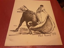 DESSIN  TAUROMACHIE  IMPRESSION  SIGNE PAUL RICARD  1965