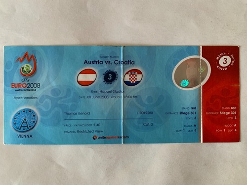 Ticket match uefa - euro, 2008