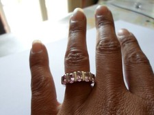 bague en argent massif, baguettes de zirconiums roses, t. 55