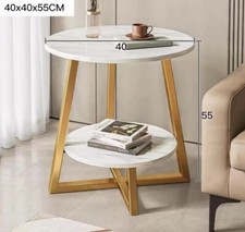 X Table Basse Table de Chevet Rond 2 Étages Effet Marbre Blanc Et Or Reb