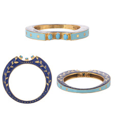 Bracelet Bangle Émaillé En Or Jaune 18K Turquoise Taille 7,5" Pour Femmes