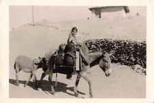 ANCIENNE PHOTOGRAPHIE JEUNE FILLE PROMENADE A DOS D'ANE