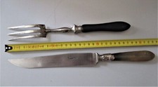 VINTAGE - ARGENTERIE COUTEAU et FOURCHETTE a GIGOTS MANCHE CORNE , OS 